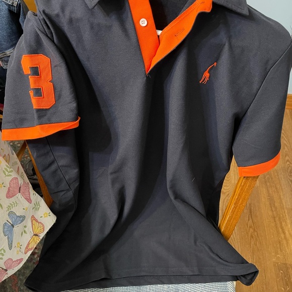 Other - NWOT!  Polo-Style Men’s Navy Shirt with Orange Accents. Size Large.  Never worn!